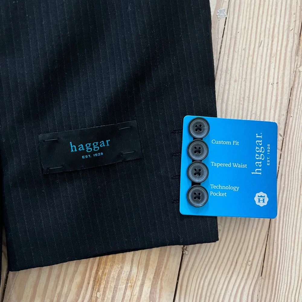 NWT Haggar Mens Black Pinstripe Suit‎ Separate Blazer 40 Regular Preppy Business